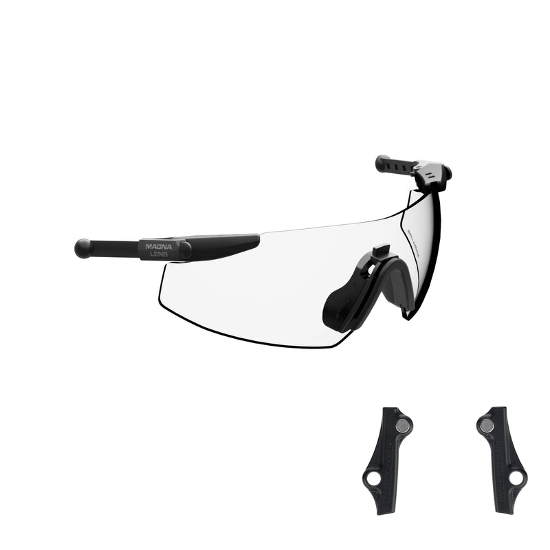 ML Pro Shooting Glasses with clear lens for indoor, low-light, and all condition shooting, and magnetic earmuff adapters shown